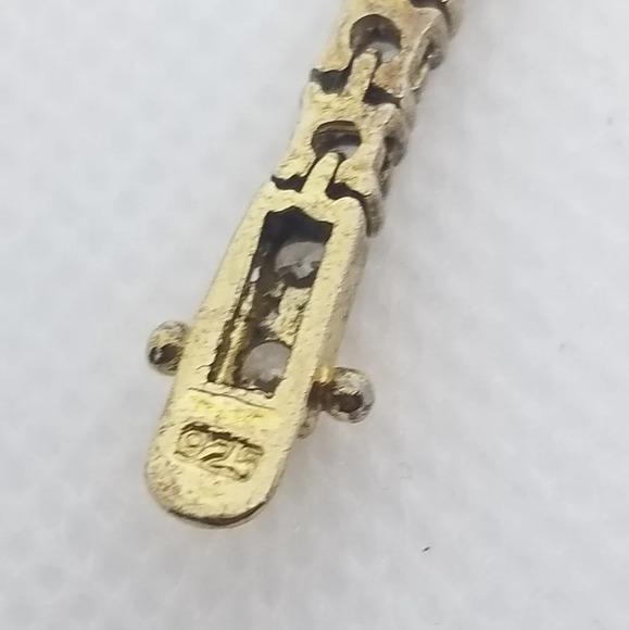 GOLD VERMEIL 925 VINTAGE TENNIS BRACELET SET WITH FACETED CRYSTALS - Picture 10 of 10